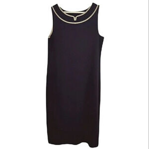 Misook luxury knit black sheath dress with gold neckline accents size small